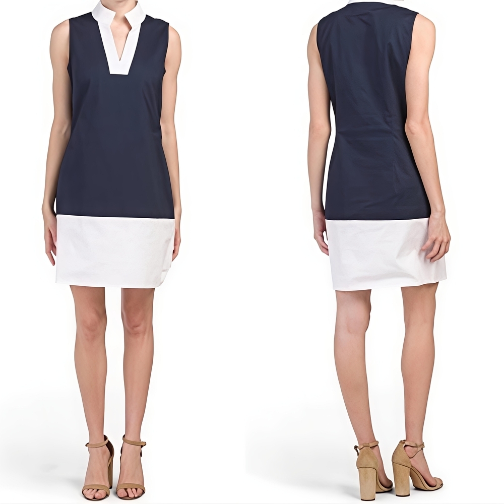 Sail to Sable Navy & White Colorblock Shift Dress XS Preppy Chic Sleeveless Mini